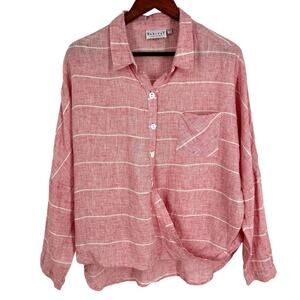 Habitat Sz Large 100% Linen Long Sleeve Wearable Art Beachy Blouse Shirt Top